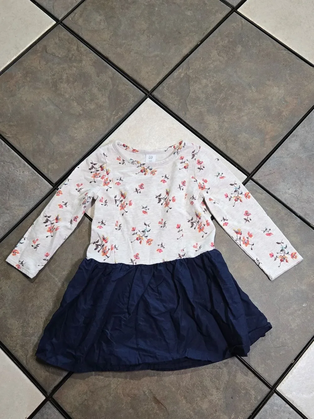 GAP Floral Dress Girls 3T Cozy Long Sleeve Terry Top Mixed Media Navy Skirt